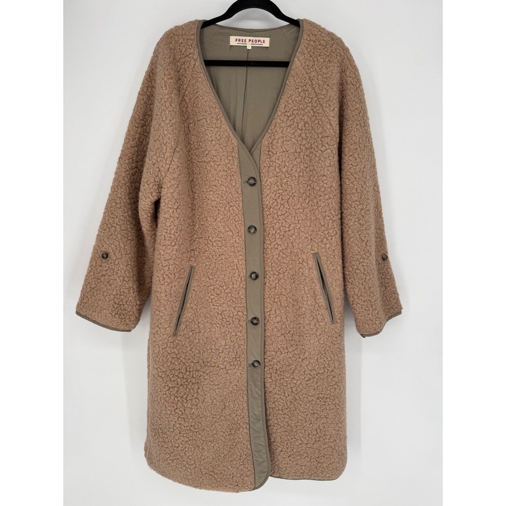 FREE‎ PEOPLE TEDDY THEODORE LINER JACKET SMALL SHACKET LONG JACKET FLEECE MODAL